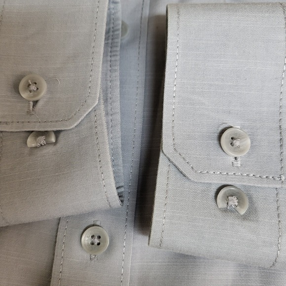 Calvin Klein Mens Large Dress Shirt Long Sleeve Button Down Gray Roll up Sleeve - Picture 10 of 11